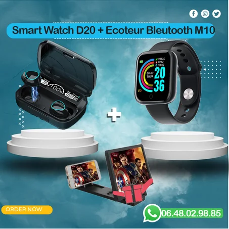 smart watch D20 ✅ ❤️ + Ecoteur Bleutooth M10 ✅ + 3D F1