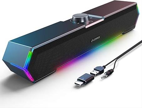 LENRUE G11 - Altavoces para computadora de escritorio, luces táctiles, altavoces de PC con sonido claro de sobretensión, alimentado por USB C/USB