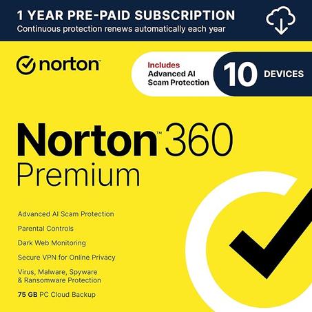 Norton 360 Premium, 2023 Ready, software antivirus para 10 dispositivos con renovación automática, incluye VPN