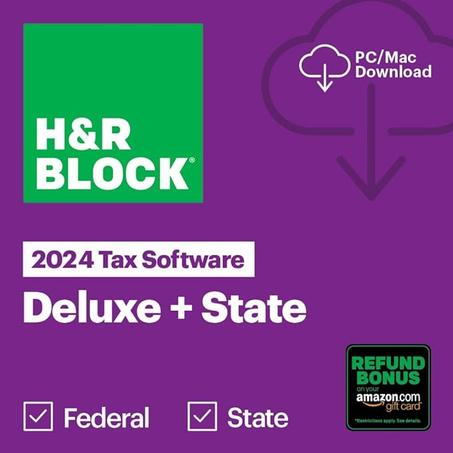 Software de Impuestos Deluxe de H&R Block + Estado 2024 con Bonificación de Reembolso (Exclusivo de Amazon) para Windows/Mac [Código en línea para PC/Mac]