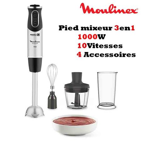 Bras Mixeur Moulinex Quickchef 1000W, 10 Vitesses, 4 Accessoires DD655810