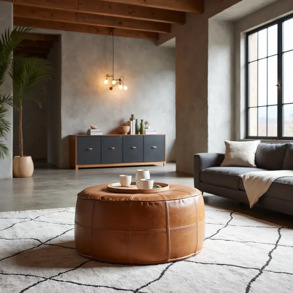 Moroccan pouf artisan workspace