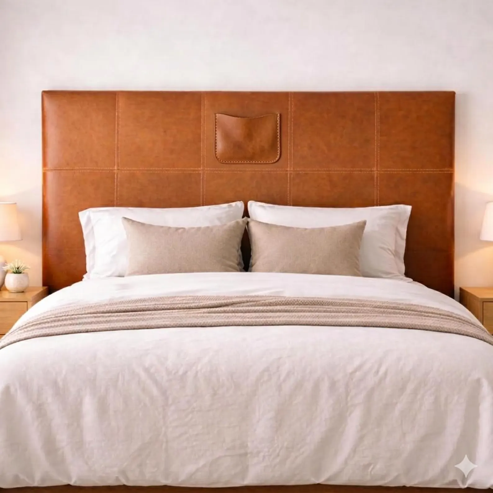 Handmade Moroccan Leather Headboard – Wall Mounted Boho Modern Bedroom Decor