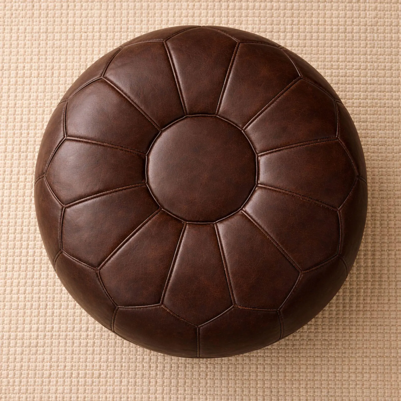 Handcrafted Moroccan Leather Pouf | Chocolate Brown Genuine Leather Ottoman (Unstuffed)