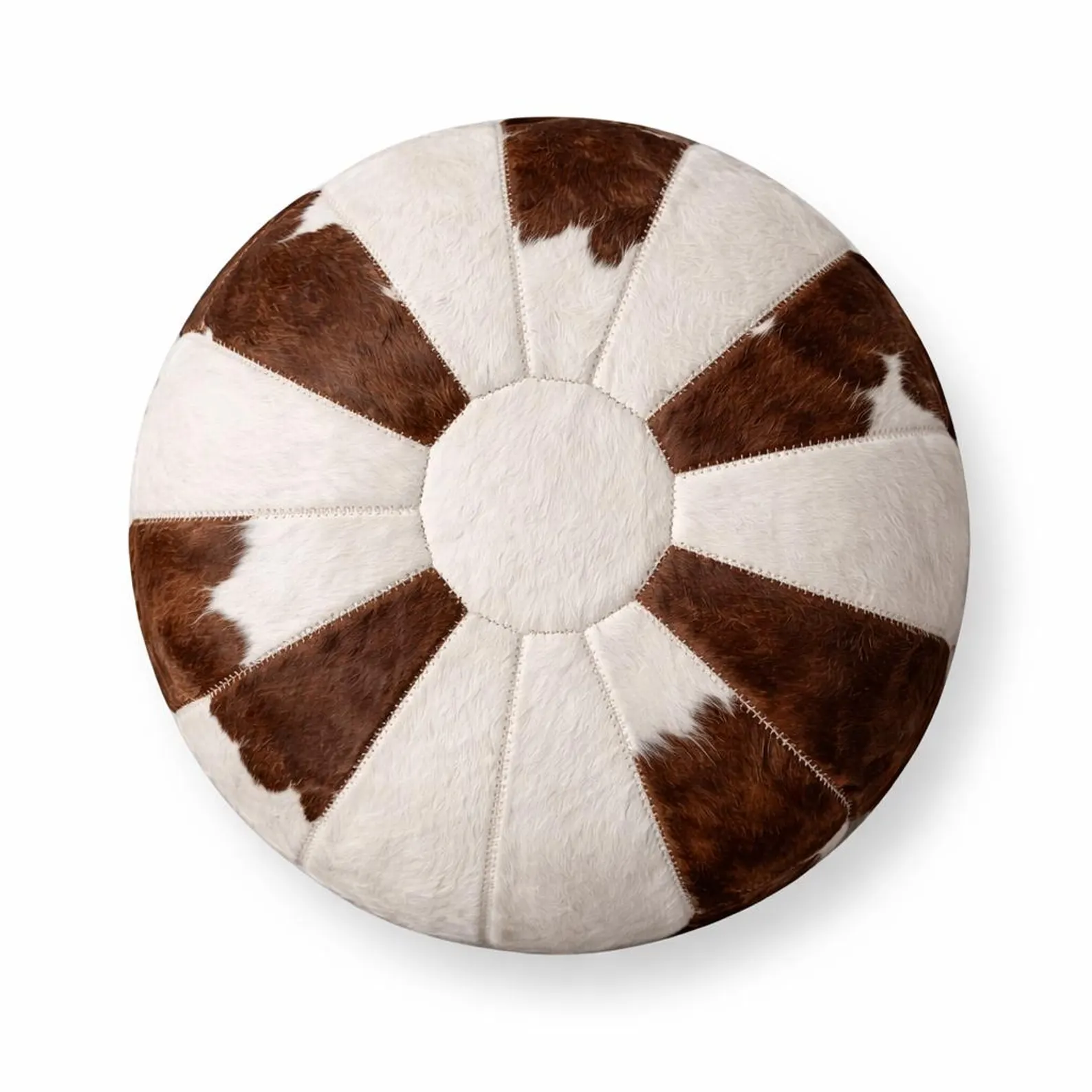 Handmade Moroccan Cowhide Leather Pouf __ Patchwork Ottoman, Footstool, Boho Decor