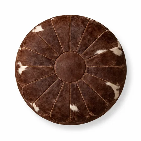Handmade Moroccan Cowhide Leather Pouf _ Patchwork Ottoman, Footstool, Boho Decor