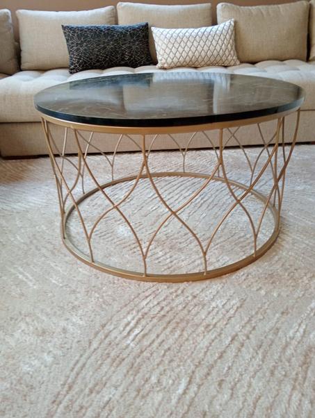 Table basse ronde MDF effet marbre noir & doré — Élégance raffinée pour salon