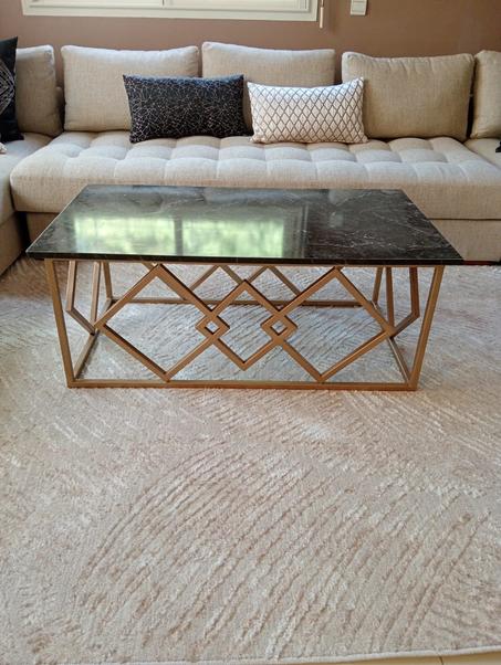 Table basse rectangulaire MDF effet marbre noir & doré — Élégance moderne pour salon