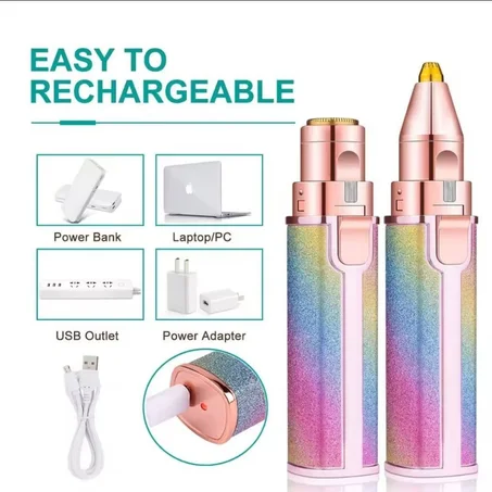 ماكينة Flawless الأصلية 2 في 1 – الحن الحل السحري لإزالة الشعر وتشذيب الحواجب بدون ألم (شحن USB)