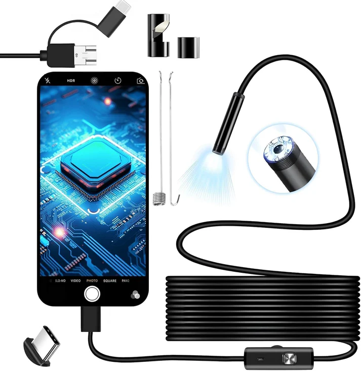 🎥 Caméra Endoscopique 3 en 1 – Type-C, Android & PC