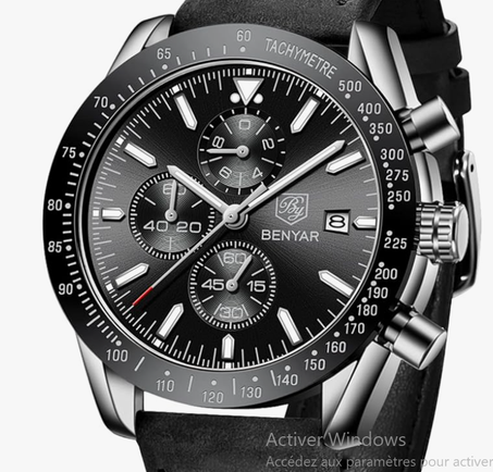 باي بنيار ساعة للرجال عصرية مقاومة للماء انالوج بحركة كوارتز كرونوغراف ومينا كبير مع وظيفة مضيئة للتاريخ بتصميم كلاسيكي مناسب كهدية رائعة