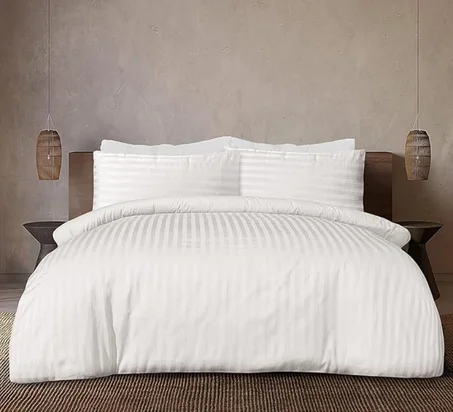 Easy Living Stripe 3Pcs Duvet Cover Set 220x240 cm with 2 Pillow Cases; White Size: Double