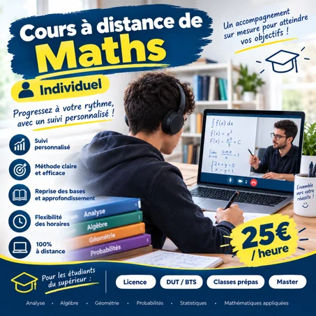 Cours individuel de maths — Enseignement supérieur — 100 % à distance