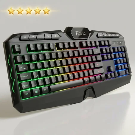 Clavier Gaming Havic K504 — Éclairage RGB Multicolore + 10 Touches Multimédia