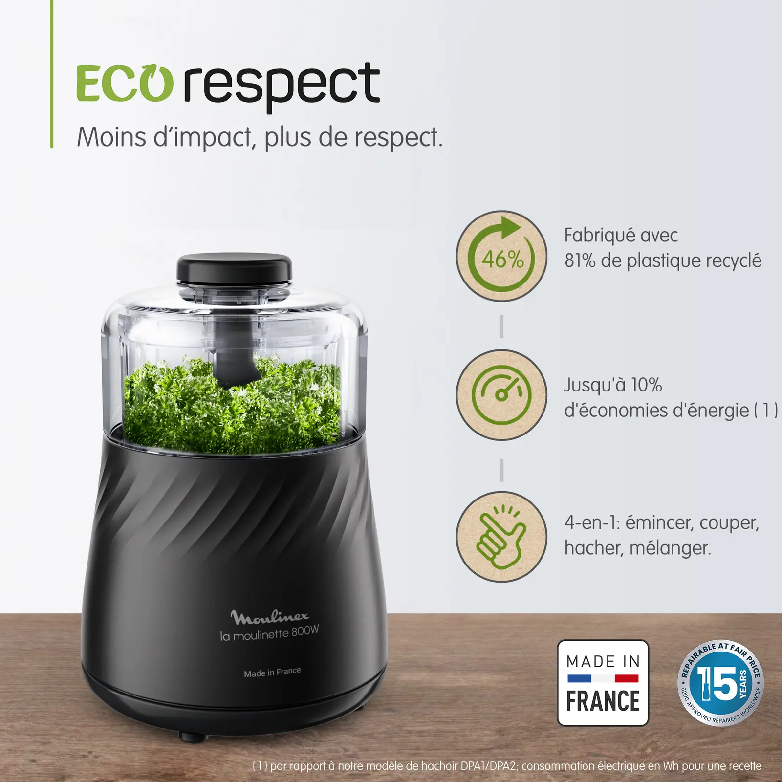 Moulinex La Moulinette Eco Respect DP710810 Hachoir - 800W - 4 fonctions