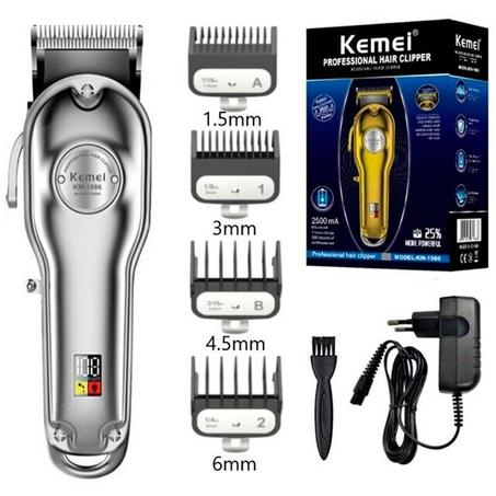 Kemei Clipper KM-1986, tondeuse à cheveux sans fil avec boîtier en aluminium de couleur argent et lame en titane