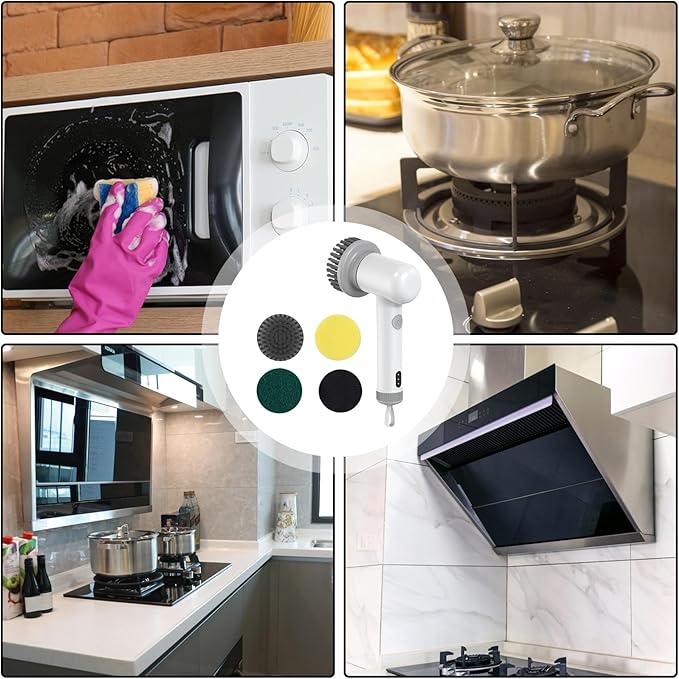 Nettoyeur Électrique sans Fil,Appareil de Nettoyage Puissant avec Brosses - Appareil sans Fil avec Têtes Interchangeables pour Salle de Bain Cuisine et Maison