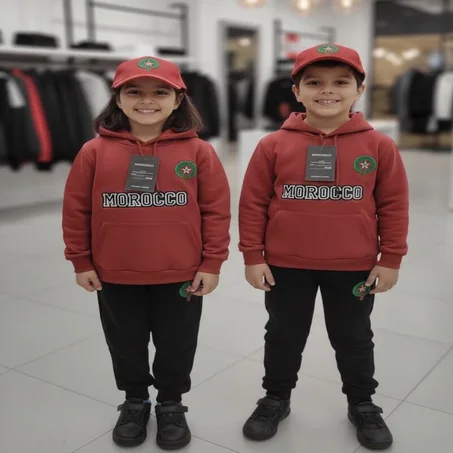 طقم رياضي  دافئ وسميك بشعار المنتخب المغربي،  4 بياس،  قبية - سروال - توني و طاقية