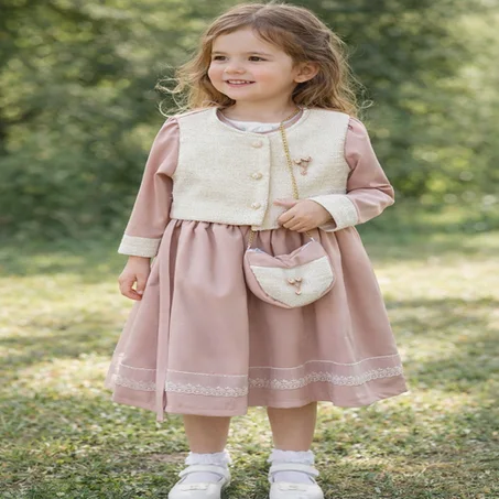 فستان بناتي أنيق 3قطع  مثالي للمناسبات والحفلات 🎀!