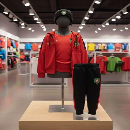 طقم رياضي للأطفال بطابع المنتخب المغربي -4 بياس قبية و سروال و توني و طاقية - من  سنتين الى 14 سنة