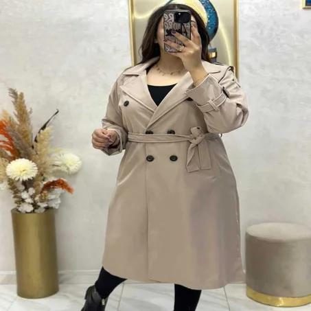 معطف نسائي شتوي بتصميم ترنش كلاسيكي أنيق