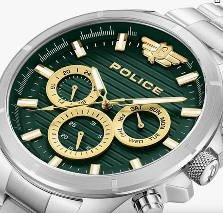 ساعة يد رجالية من الفولاذ المقاوم للصدأ من ماركة بوليس راهو كرونوغراف، مقاس 44 مم