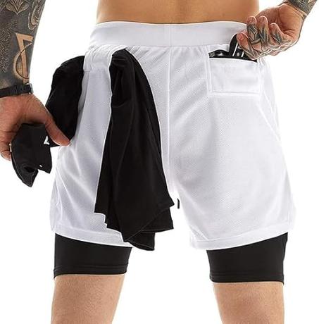 شورت رياضي 2 في 1 للرجال من ازوني 7 انش، شورت سريع الجفاف للتمارين الرياضية والجري وحلقة منشفة وجيوب للموبايل، شورت رياضي متعدد الوظائف للتدريب واللياقة البدنية والجري والانشطة الخارجية