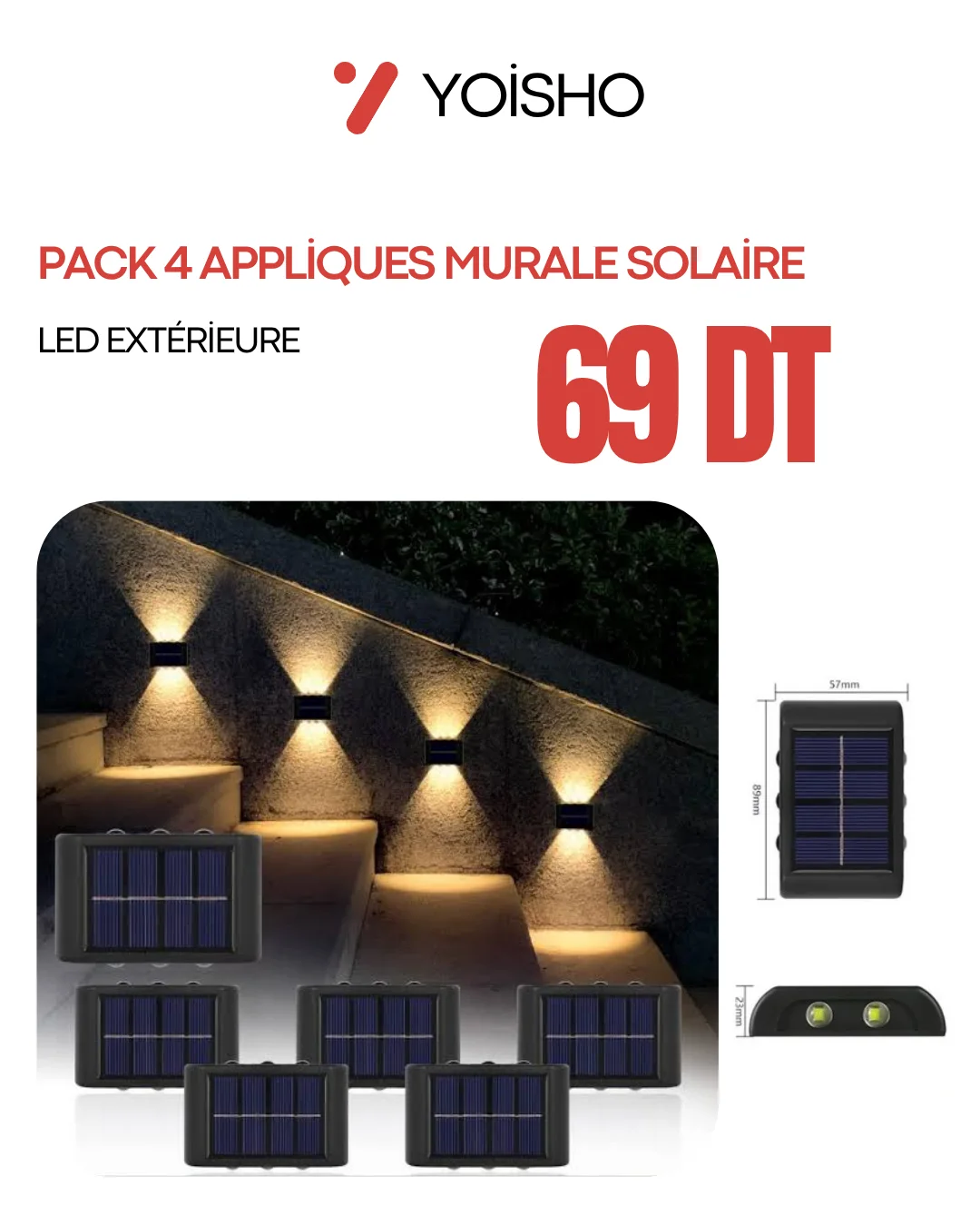 Pack 4 appliques murale solaire LED extérieure