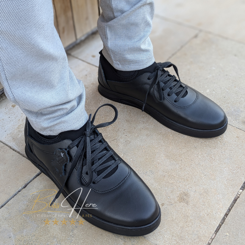 Sneakers en Cuir Noir Homme – Confort Sportif & Élégance Urbaine