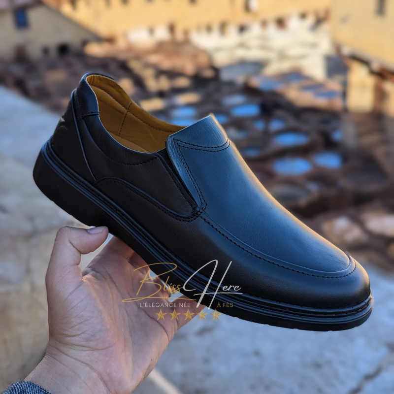 Mocassin Confort Léger en Cuir Noir – Élégance et Simplicité