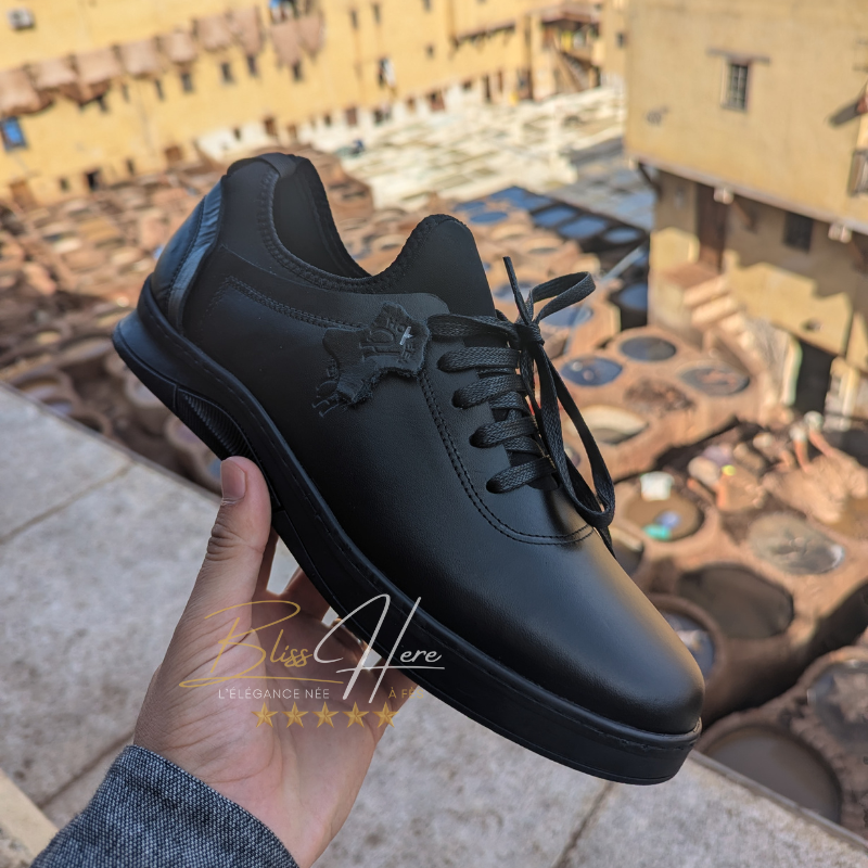 Sneakers en Cuir Noir Homme – Confort Sportif & Élégance Urbaine