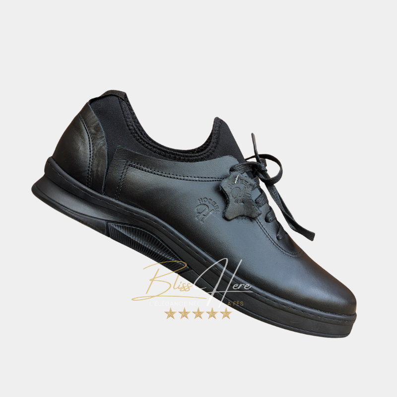 Sneakers en Cuir Noir Homme – Confort Sportif & Élégance Urbaine