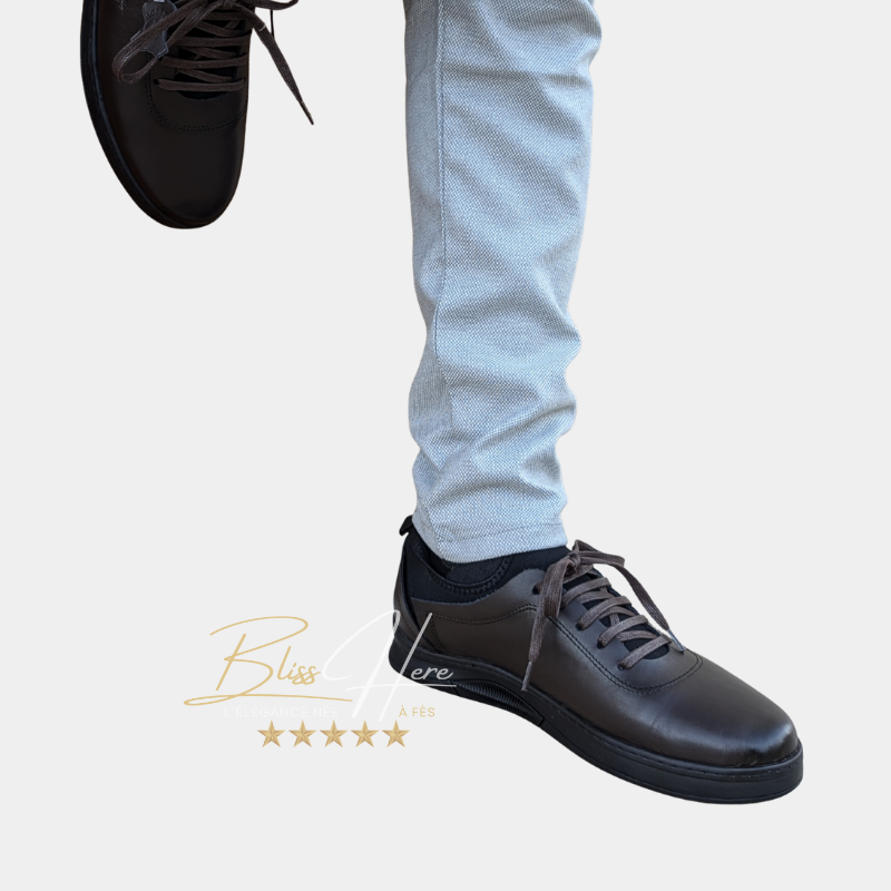 Sneakers en Cuir Noir Homme – Confort Sportif & Élégance Urbaine