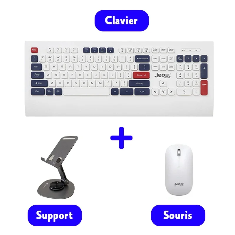 Clavier et Souris Sans Fil + Support Téléphone 360°