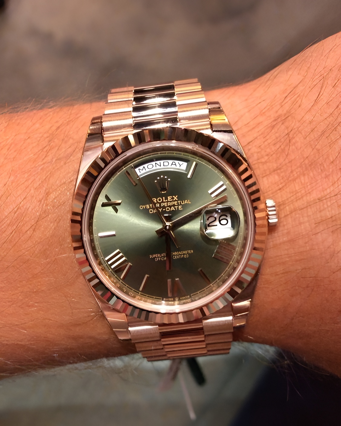 Rolex Day Date  - Rose Gold - Olive Green Dial , 40mm