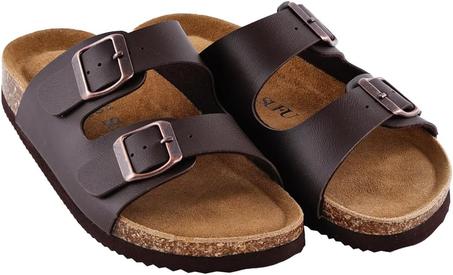 Unisex Sandals with PU Leather Upper, Anti-Slip Sole, Black, All-Season Comfort with Strap Buckles, Size 6-11