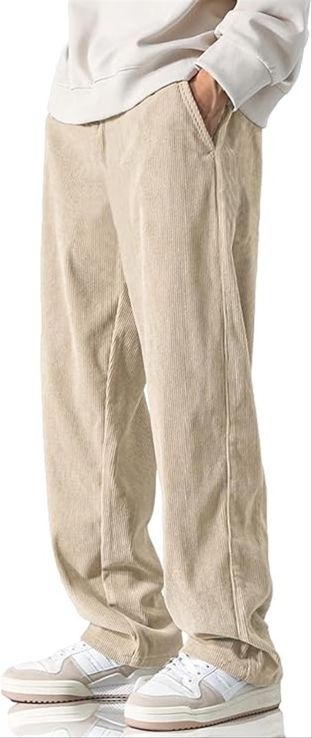 HOTake Pantalones casuales de pana para hombre, cintura elástica, con cordón, holgados, ajuste holgado