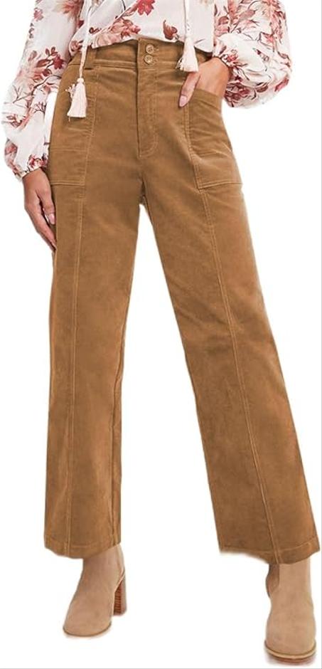 Acelitt Pantalones casuales de pana para mujer, pierna recta, cintura elástica, con bolsillos, S-XXL