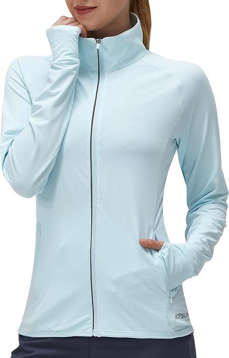 Ropa de manga larga con protección contra rayos solares ultravioleta FPU 50+ para mujer, chaqueta deportiva ligera con cremallera FPS para exteriores, senderismo