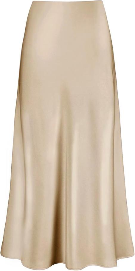Faldas largas de satén para mujer, con cintura alta, pretina elástica oculto, acampanadas