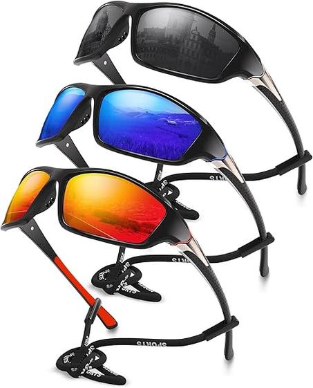 Paquete de 3 lentes de sol polarizados deportivos para hombres, envolventes y protección UV400 contra rayos ultravioleta, para ciclismo, pesca y conducción