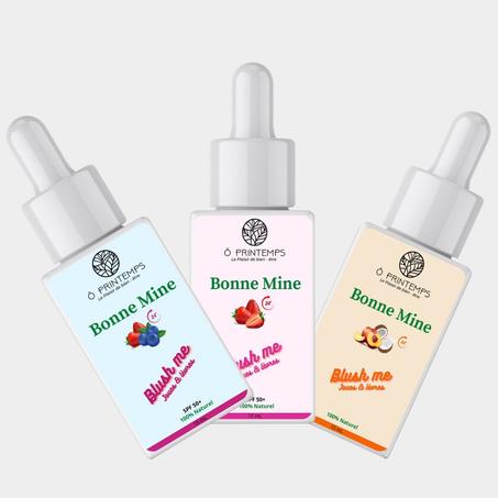 3 Blush liquides Bonne Mine 100% naturels SPF 50+ : 3 couleurs Spéciales pour peaux Foncées
