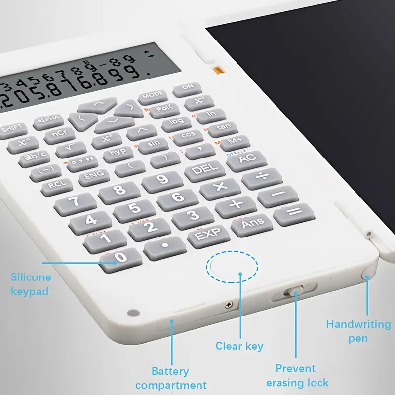Calculatrice scientifique pliable avec bloc-notes, grand écran à 12 chiffres, tableau d'écriture à la main, utilisation 03