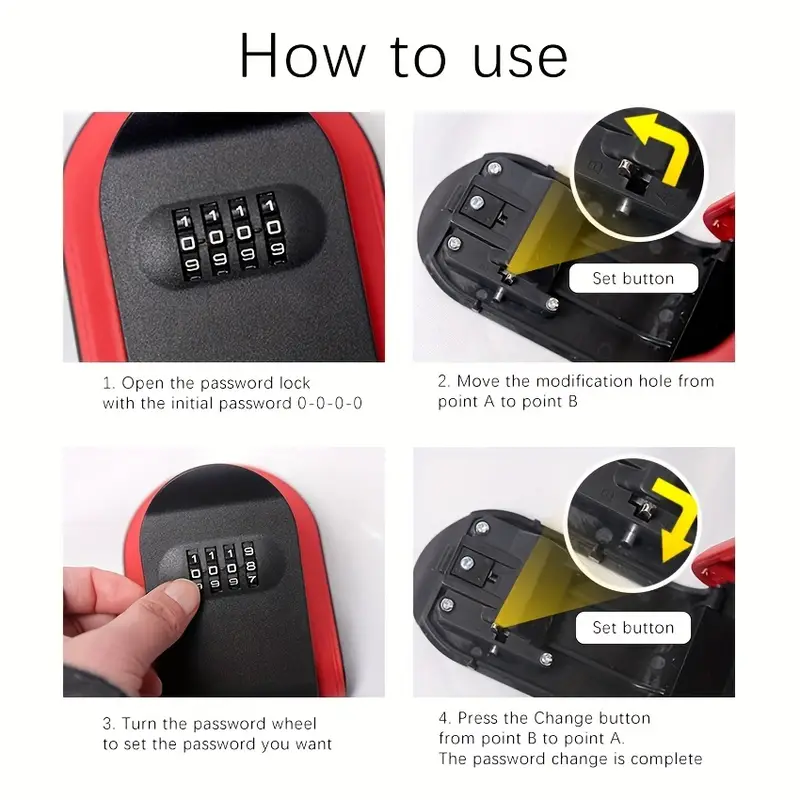 1 Boîte À Clés En Plastique, Serrure À Combinaison, Boîte De Rangement De Clés, Étui À Clés, Avec Accessoires D'installation, Convient Pour Le Chantier De Construction, La Rénovation D'appart