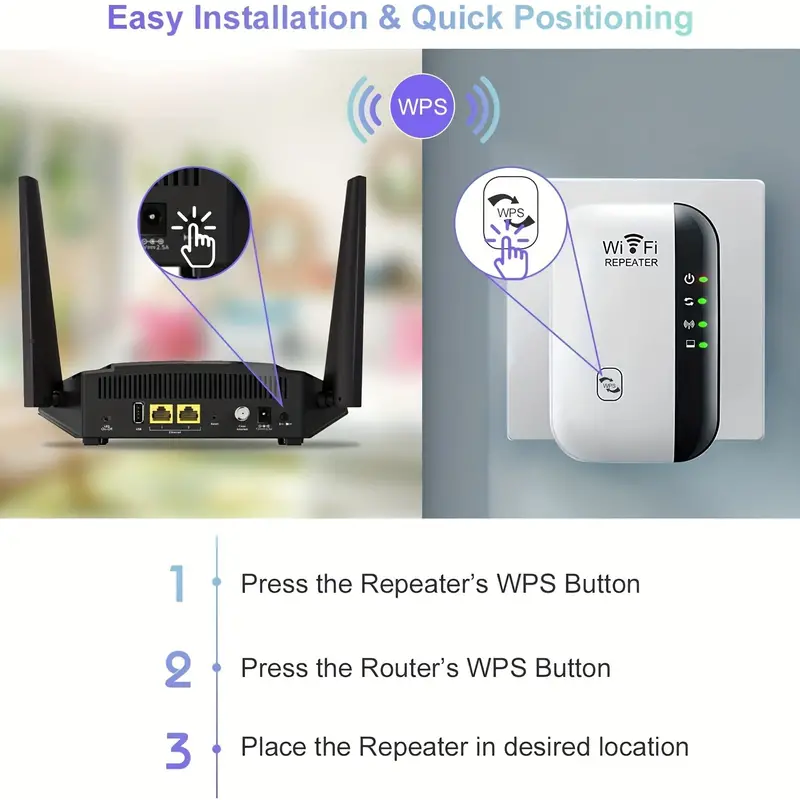 Amplificateur WiFi 300Mbps, Couvrant 9 000 pieds carrés, Installation facile, Compatible avec 35 appareils et Ethernet, Booster de signal, Point d'accès sans fil à distance