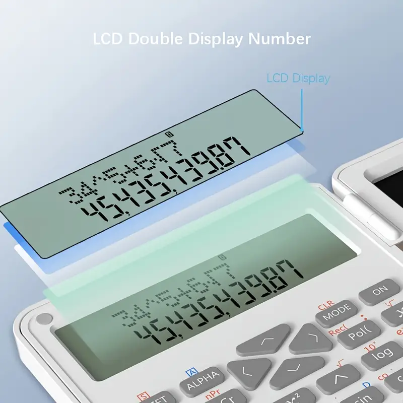 Calculatrice scientifique pliable avec bloc-notes, grand écran à 12 chiffres, tableau d'écriture à la main, utilisation 03