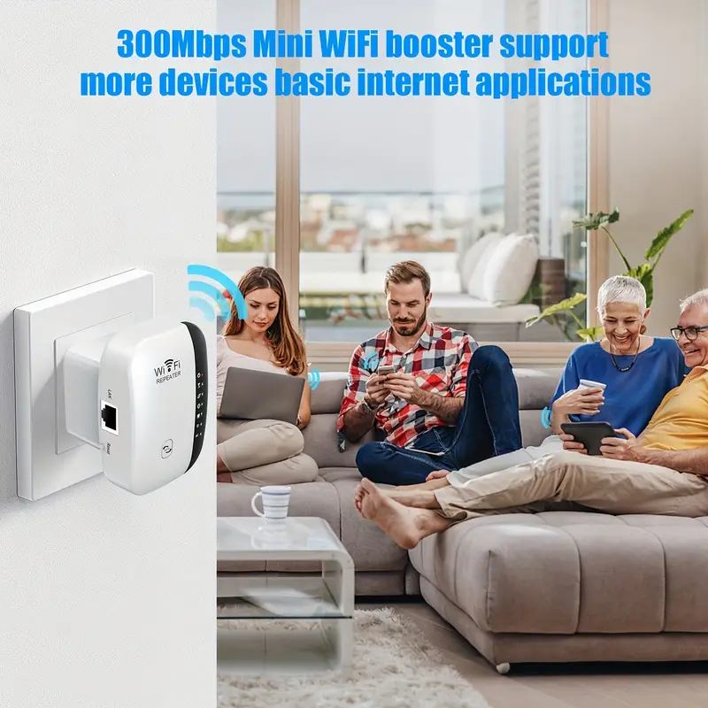 Amplificateur WiFi 300Mbps, Couvrant 9 000 pieds carrés, Installation facile, Compatible avec 35 appareils et Ethernet, Booster de signal, Point d'accès sans fil à distance