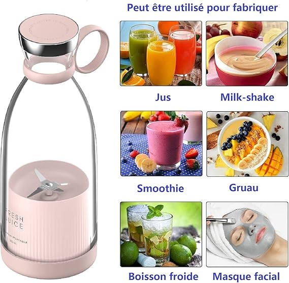 Fresh Mixeur de fruit à 4 lames, portable recharge USB
