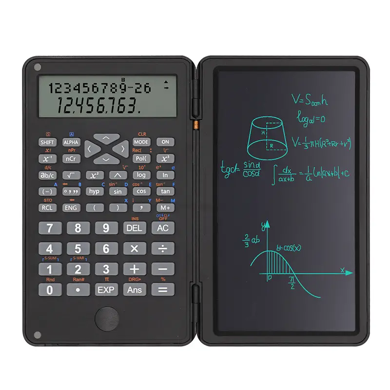 Calculatrice scientifique pliable avec bloc-notes, grand écran à 12 chiffres, tableau d'écriture à la main, utilisation 03