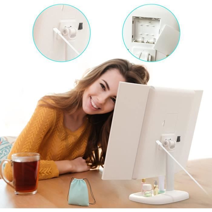 Miroir Maquillage Avec Lumières Led,Miroir De Table Lumineux Eclairage Tactile Tri-Pli,1X -2X-3X Miroir De Maquillage À Troi[x1856]